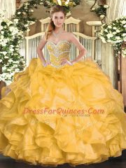 Organza Sleeveless Floor Length 15th Birthday Dress and Beading and Ruffles