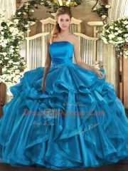 Fantastic Baby Blue Lace Up 15th Birthday Dress Ruffles Sleeveless Floor Length