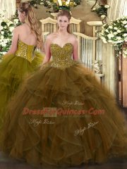 Nice Floor Length Ball Gowns Sleeveless Brown 15th Birthday Dress Lace Up