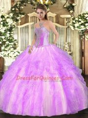 Perfect Sweetheart Sleeveless Vestidos de Quinceanera Floor Length Beading and Ruffles Lilac Tulle