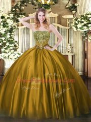 Sumptuous Brown Sleeveless Satin Lace Up Quinceanera Gown for Military Ball and Sweet 16 and Quinceanera