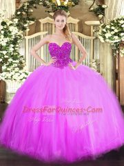 Elegant Floor Length Lilac Sweet 16 Quinceanera Dress Tulle Sleeveless Beading