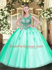 Shining Floor Length Apple Green Ball Gown Prom Dress Scoop Sleeveless Lace Up