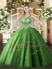 Suitable Beading and Appliques Quince Ball Gowns Green Lace Up Sleeveless Floor Length