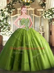 Dramatic Olive Green Sweetheart Lace Up Beading and Appliques Quinceanera Dresses Sleeveless
