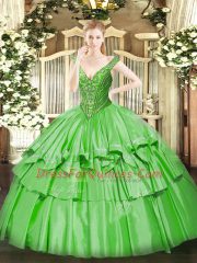 Decent Sleeveless Floor Length Beading and Ruffled Layers Lace Up Sweet 16 Dress