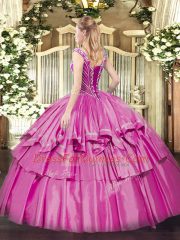 Decent Sleeveless Floor Length Beading and Ruffled Layers Lace Up Sweet 16 Dress