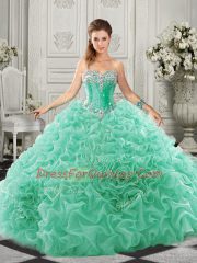 Sleeveless Court Train Beading and Ruffles Lace Up 15th Birthday Dress