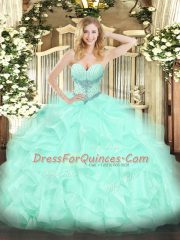 Customized Apple Green Sleeveless Floor Length Beading and Ruffles Lace Up Vestidos de Quinceanera