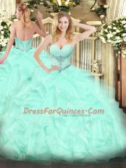Customized Apple Green Sleeveless Floor Length Beading and Ruffles Lace Up Vestidos de Quinceanera