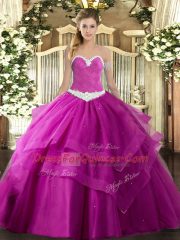 Fine Floor Length Ball Gowns Sleeveless Fuchsia Quinceanera Dresses Lace Up