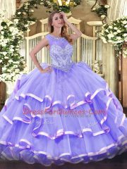 Scoop Sleeveless Zipper Sweet 16 Dress Lavender Organza