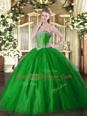 Beauteous Sleeveless Floor Length Beading Lace Up 15 Quinceanera Dress with Green