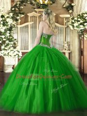 Beauteous Sleeveless Floor Length Beading Lace Up 15 Quinceanera Dress with Green