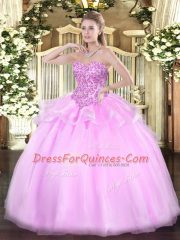 Floor Length Lilac Quince Ball Gowns Sweetheart Sleeveless Lace Up