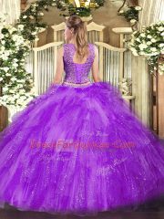 Classical Sleeveless Tulle Floor Length Lace Up Quinceanera Dress in Fuchsia with Beading and Ruffles
