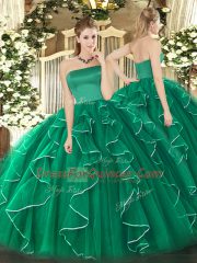 High End Floor Length Ball Gowns Sleeveless Dark Green Sweet 16 Dress Zipper