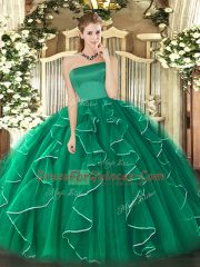 High End Floor Length Ball Gowns Sleeveless Dark Green Sweet 16 Dress Zipper