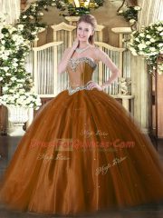 Floor Length Lace Up Sweet 16 Dress Rust Red for Military Ball and Sweet 16 and Quinceanera with Beading