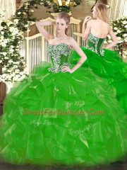 Attractive Green Lace Up Vestidos de Quinceanera Beading and Ruffles Sleeveless Floor Length