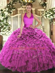 Halter Top Sleeveless Organza 15th Birthday Dress Ruffles Lace Up