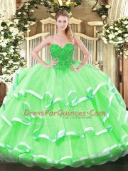 Apple Green Sleeveless Floor Length Lace Lace Up Vestidos de Quinceanera