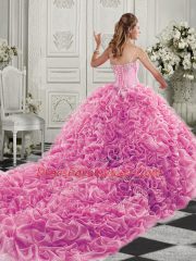 Fantastic Sweetheart Sleeveless Quinceanera Dress Court Train Beading and Ruffles Aqua Blue Organza