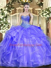 Ball Gowns Vestidos de Quinceanera Blue Sweetheart Organza Sleeveless Floor Length Lace Up