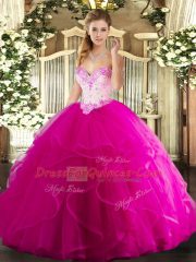 Sweetheart Sleeveless Lace Up Vestidos de Quinceanera Fuchsia Tulle