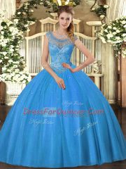 Baby Blue Sleeveless Beading Lace Up 15 Quinceanera Dress