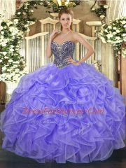 Ball Gowns Quinceanera Dresses Lavender Sweetheart Organza Sleeveless Floor Length Lace Up