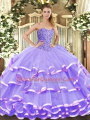 Ball Gowns Quinceanera Gown Lavender Sweetheart Organza Sleeveless Floor Length Lace Up