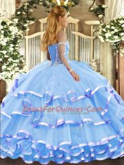 Ball Gowns Quinceanera Gown Lavender Sweetheart Organza Sleeveless Floor Length Lace Up