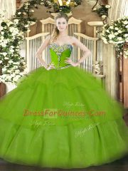 Lovely Floor Length Lace Up Sweet 16 Dress for Military Ball and Quinceanera with Beading and Ruffled Layers