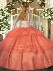 Floor Length Lavender Quinceanera Gown Tulle Sleeveless Beading and Ruffled Layers