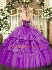 Free and Easy Floor Length Lilac Quinceanera Dresses Strapless Sleeveless Lace Up