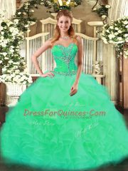Floor Length Turquoise Quinceanera Dresses Sweetheart Sleeveless Lace Up