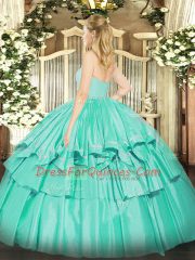 Floor Length Lilac Quince Ball Gowns Organza Sleeveless Beading and Lace and Ruffled Layers
