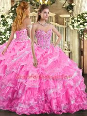 Popular Sleeveless Lace Up Floor Length Embroidery and Ruffled Layers 15th Birthday Dress