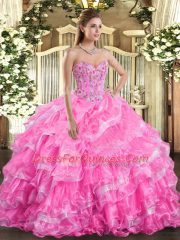 Popular Sleeveless Lace Up Floor Length Embroidery and Ruffled Layers 15th Birthday Dress