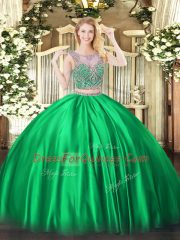 New Style Floor Length Green Sweet 16 Quinceanera Dress Scoop Sleeveless Lace Up