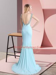 Sleeveless Sweep Train Backless Beading Prom Evening Gown