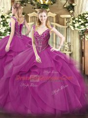 Admirable Floor Length Lilac Quinceanera Dresses V-neck Sleeveless Lace Up