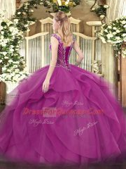 Admirable Floor Length Lilac Quinceanera Dresses V-neck Sleeveless Lace Up