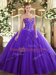 Fashionable Sleeveless Brush Train Lace Up Appliques and Embroidery Vestidos de Quinceanera