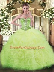 High Quality Ball Gowns Sleeveless Yellow Green 15th Birthday Dress Lace Up