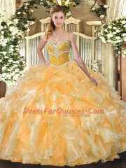 Orange Sweetheart Lace Up Beading and Ruffles 15 Quinceanera Dress Sleeveless