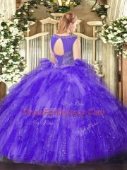 Sleeveless Floor Length Beading Lace Up Sweet 16 Dress with Lavender
