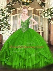 Decent V-neck Sleeveless Lace Up Sweet 16 Dress Tulle