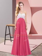 Extravagant Coral Red Sleeveless Beading Floor Length Homecoming Dress